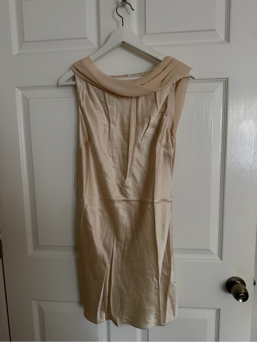 Reformation Jonelle Blush-Cream Midi Dress with Draped Neckline